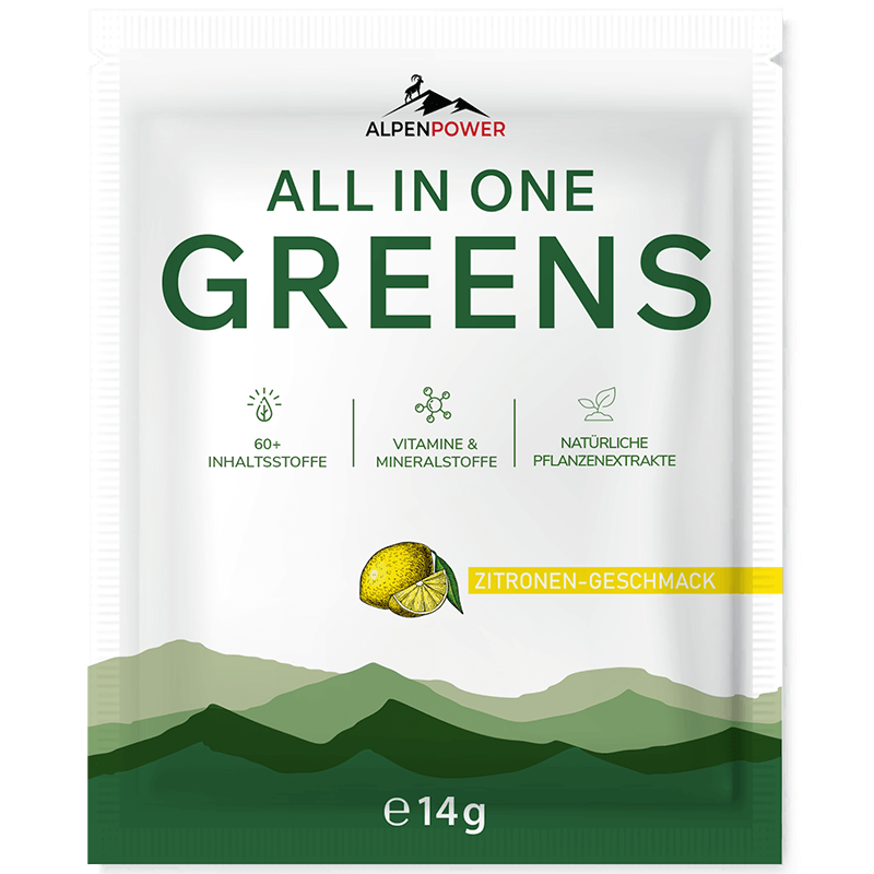 All in One Greens Pulver Probierportion, Zitrone, Rundumversorgung, 60 Inhaltsstoffe, lecker, natürlich
