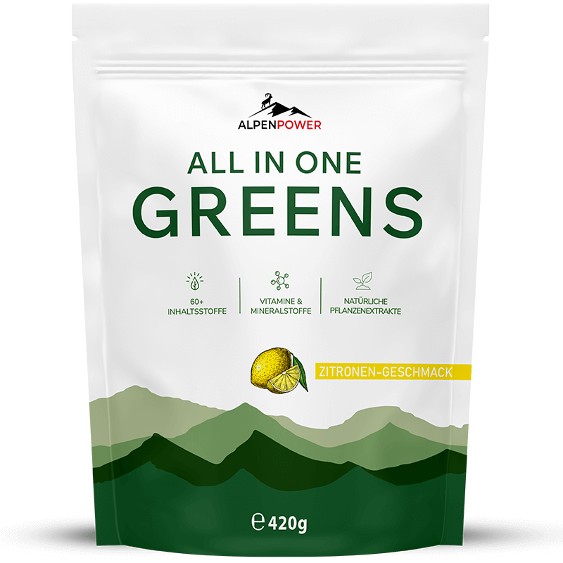 All in One Greens Pulver Zitronen Geschmack, Rundumversorgung, Abgestimmtes Nährstoffprofil,30 Portionen (nur 2,17 €/Portion)
