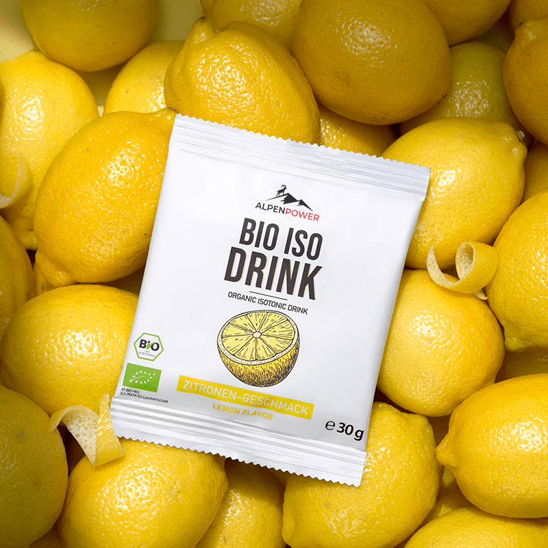 Tasting portion of organic iso drink powder - 30 g sachet in detail, natural ingredients, perfect portion for testing