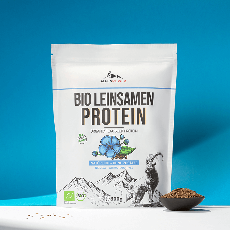Vegan organic linseed protein from Austria - fine, high-fiber protein powder in detail, natural & allergen-free