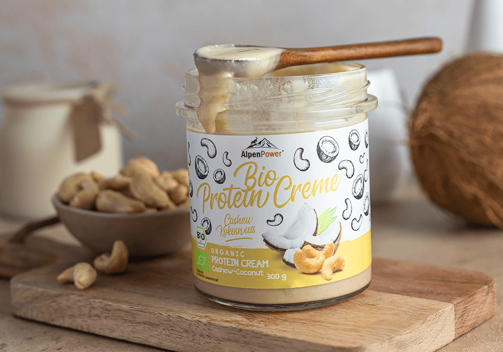 Crème protéinée bio au cajou et à la noix de coco- Tropicale, crémeuse, riche en protéines