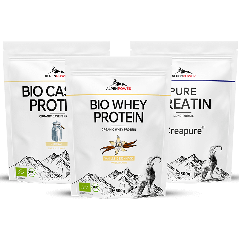 Muscle building package - organic whey, casein & Creapure® creatine