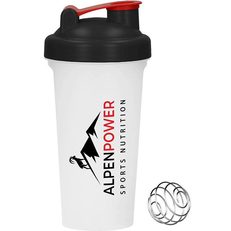 AlpenPower Protein Shaker 700 ml mit Stahlkugel
Protein Shaker mit Edelstahl-Mixkugel und auslaufsicherem Deckel
BPA-freier AlpenPower Shaker für klumpenfreie Eiweißshakes