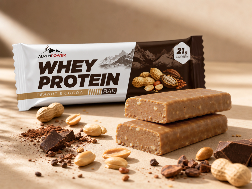 Barre protéinée AlpenPower Whey – Cacahuètes et cacao