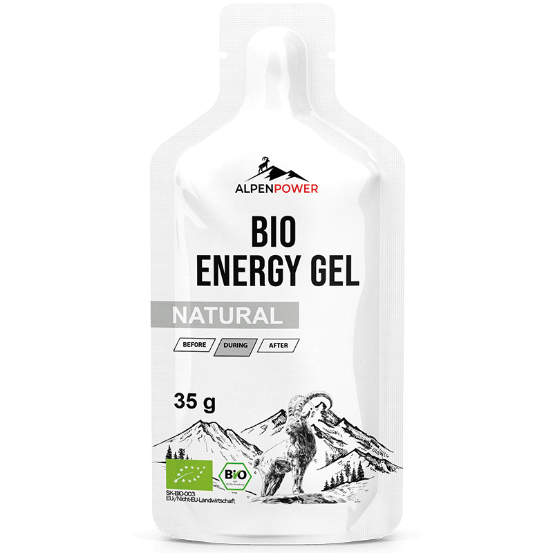 Anwendung beim Marathon, Gel in der Hand – Natural ohne Koffein, koffeinfrei