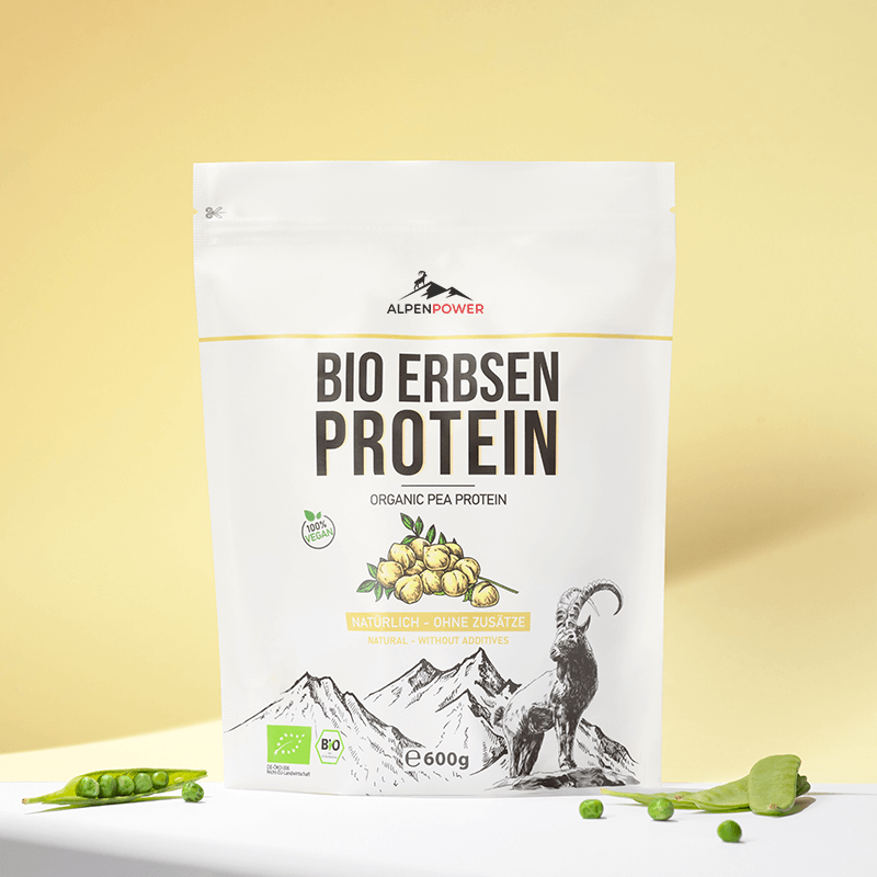 Vegan organic pea protein powder - high-quality packaging & fine plant-based protein powder, ideal for a conscious diet